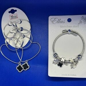 Ella Silver Charm  Bracelet and Nicole set of three earrings